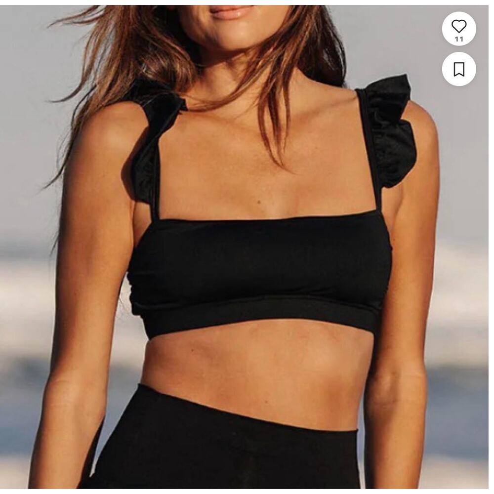 NWT Albion Bella Crop Bikini Top Black Ruffle Strap Swim Top Size Medium - Picture 7 of 8